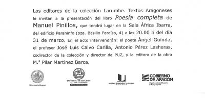 Presentación de Poesía Completa de Manuel Pinillos (por Mª Pilar Martínez Barca)